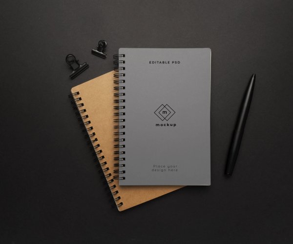 Notebooks mockup with black element on black background