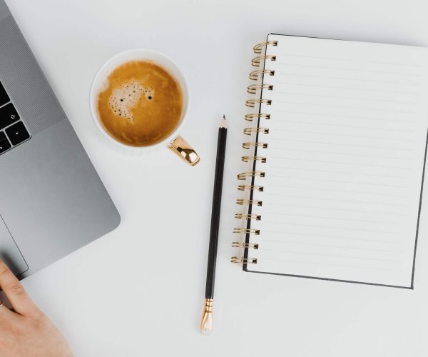 Female blogger using a laptop