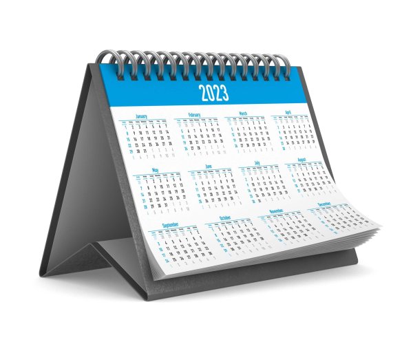 2023 year calendar on white background. Isolated 3D illustration